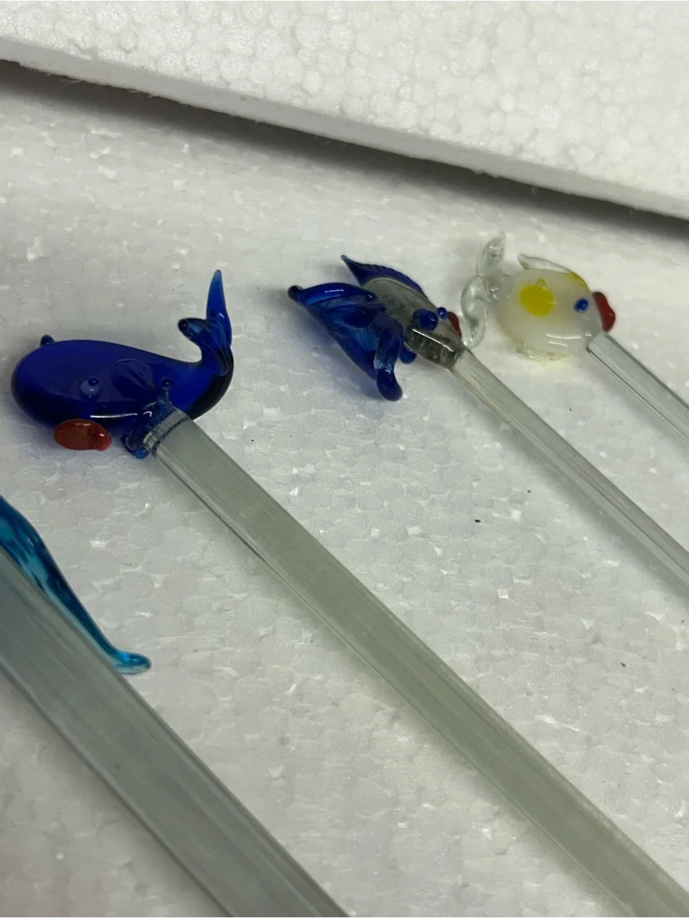 Handmade Glass Fish Drink Stirrer Set - Blue & Clear pop